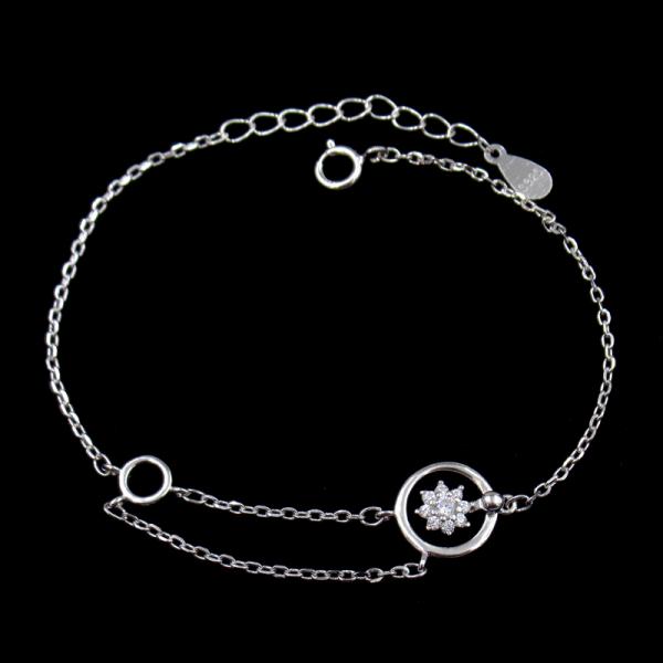 Plated Rhodium 925 Cubic Zirconia Heart Bracelet Sterling Silver Charm For Lady