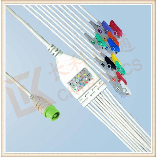Green NEC One Piece Ecg Accessories Cable10 Lead Clip AHA Durable PU Material Cable