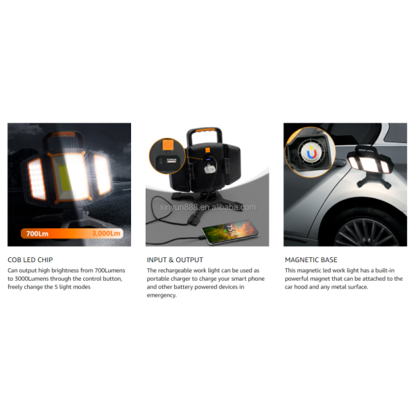 Hot Selling New 3000lm Rechargeable Multifunctional Vertical Folding Work Light