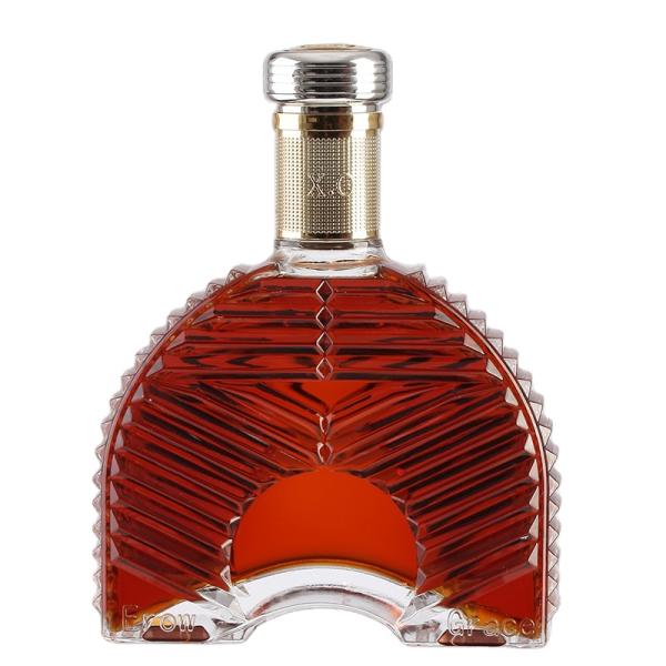 Customized Logo Clear Oblate Shape Glass Bottle For 500ml 750ml Whisky Brandy Liquor