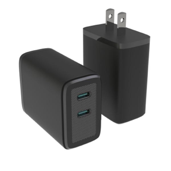 Dual USB-C GaN Charger With 65W Max Output PD Multi-protocol 110-240V Global Voltage Black / White