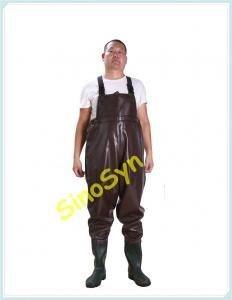 China FQW1909 Safty Chest/ Waist Wader Protective Water Working Outdoor Fishing Wading 0.80MM Brown PVC Pants with Rain Boots on sale