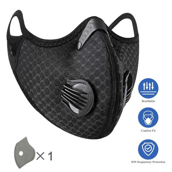 5Ply PM2.5 Protective Filter Face Mask with 2 exhalation valves Outdoor Sports Bike Motorcycle Face Mask