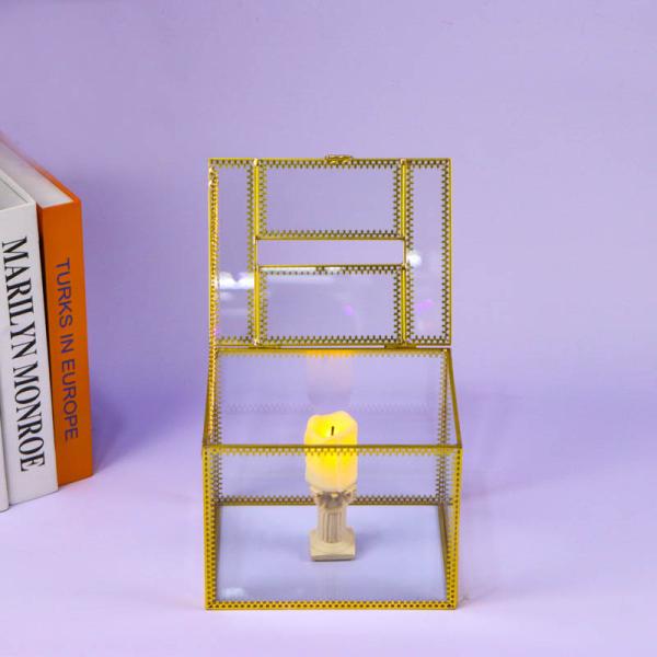 Copper strip Gold color Clamshell square glass artifact Cosmetic Storage lamp candle Tissue box