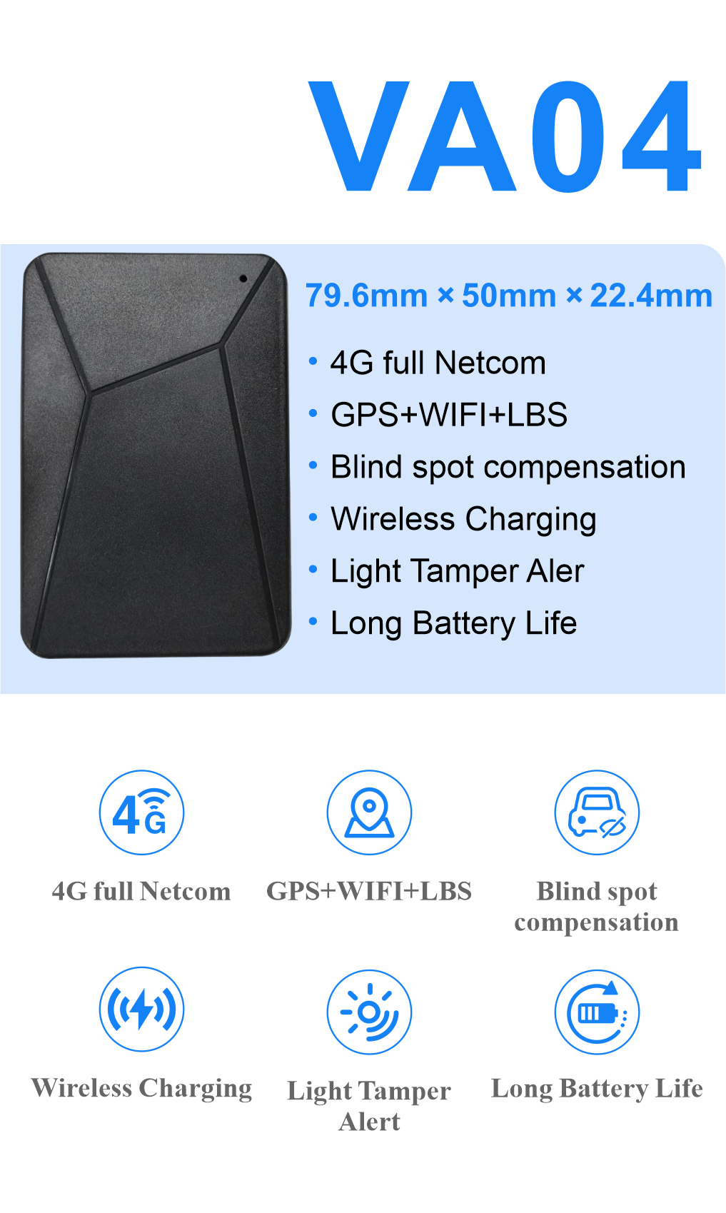 VA04 4G LTE Wireless Charging Smart Asset Tracker