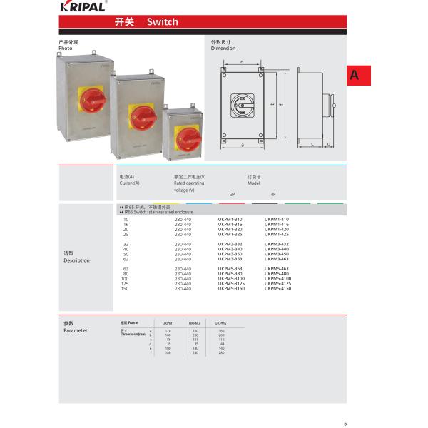 IP65 3/4 POLE 10A,16A,20A,25A,32A,40A,50A,63A,80A,100A,125A,150A Stainless Steel Boxed Isolators Disconnect Switch