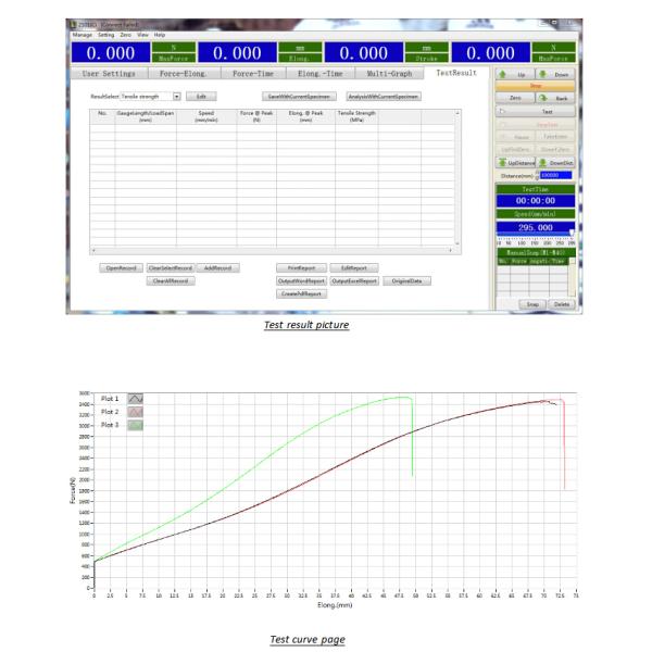 universal testing machine curves dispaly