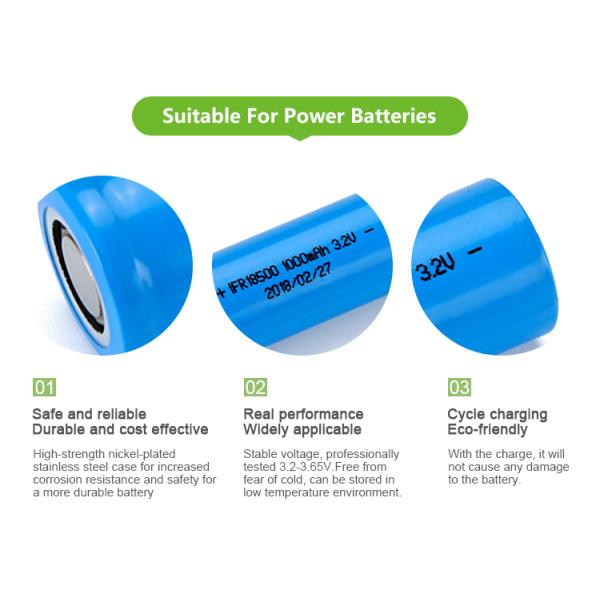 3.2V 1000Mah Rechargeable Li Ion Battery 1500mAh Cylindrical Lifepo4 Battery Cell IFR 18500FE