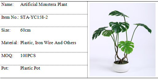 60CM Artificial Monstera Plant Green Split Philo Bonsai In Plastic Pot