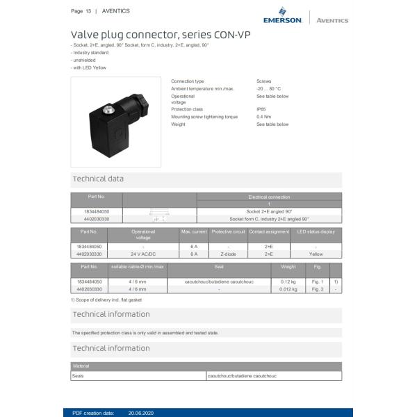 AVENTICS Series Valve Plug Connector Series CON-VP Industry Standard