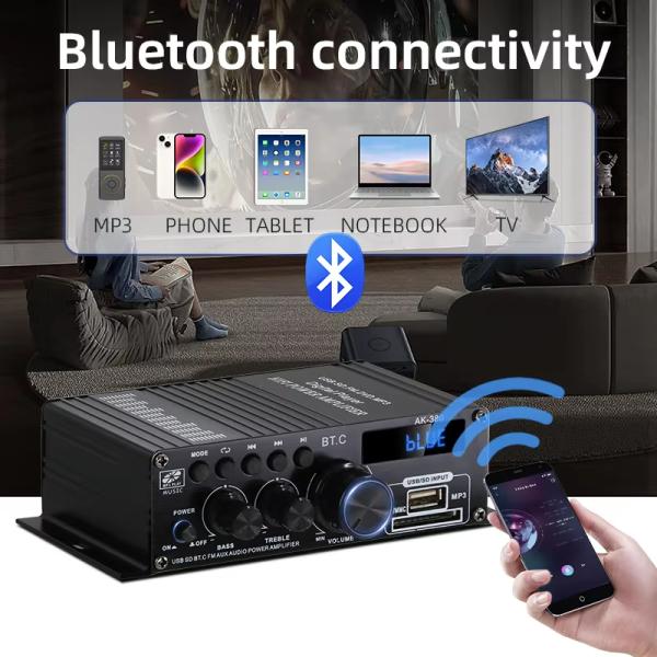 AK-380 400W Power Amplifier with Bluetooth 5.0 and 2.0 CH HiFi Stereo for Home Audio