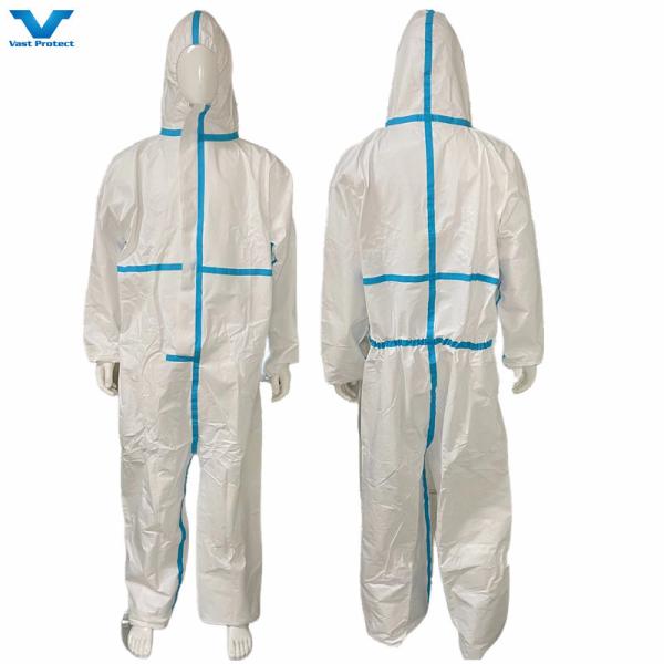 CE En14126 Type 4 5 6 Heat Sealed Tape Seam Disposable Microporous Coverall Isolation Gown