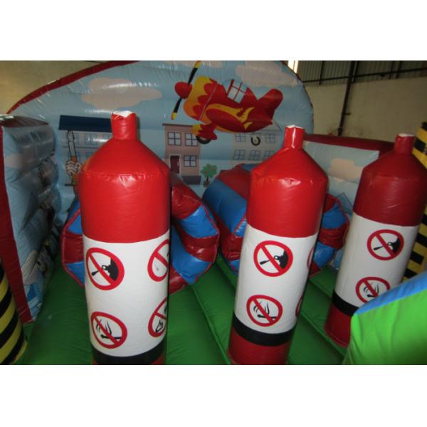 Inflatable Rescue Fire Truck Bouncy Castle Obstacle Course , Obstacle Course Jump House