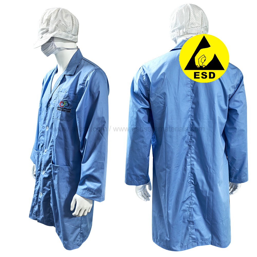 65% Polyester 33% Cotton 2% Carbon Fiber Cleanroom ESD Gown