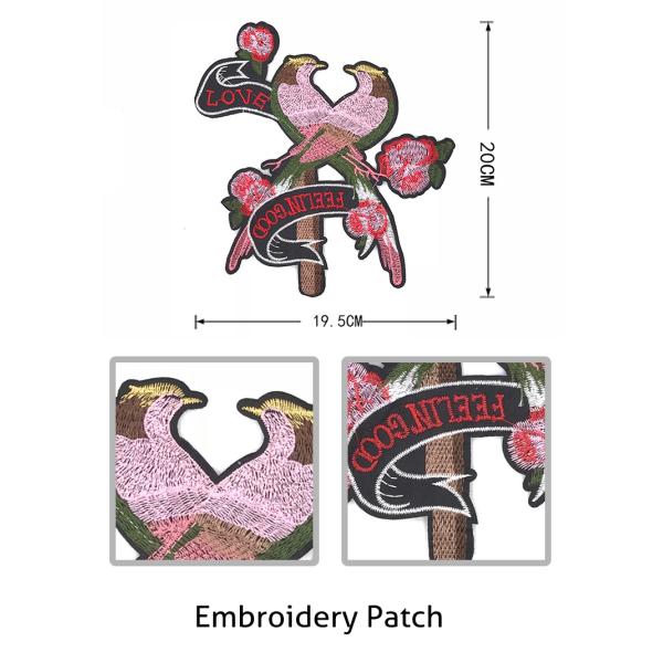 Pink Loving Bird Iron On Patches Elegant Cartoon Animal Design Customized Logo