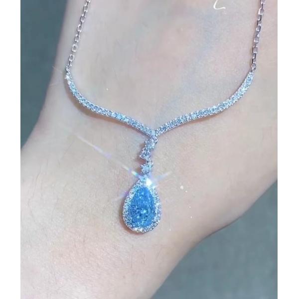 Blue Pear Lab Created Diamond Necklace 1.5 Carat