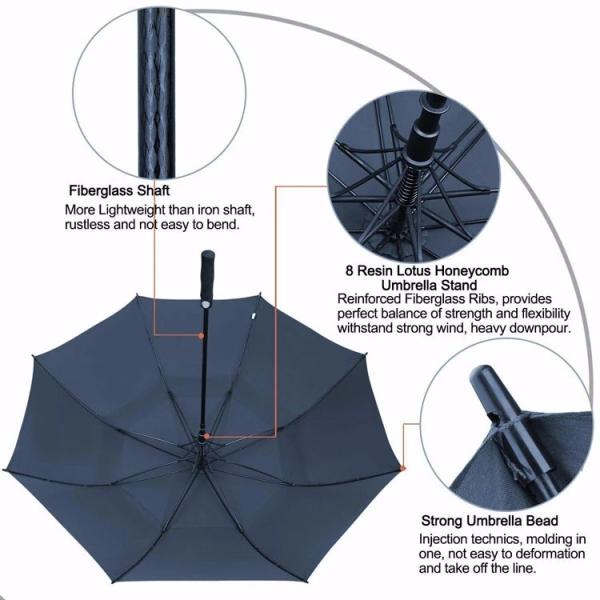 62 Inch 68 Extra Large Oversize Double Vented Umbrella , Windproof Golf Umbrellas