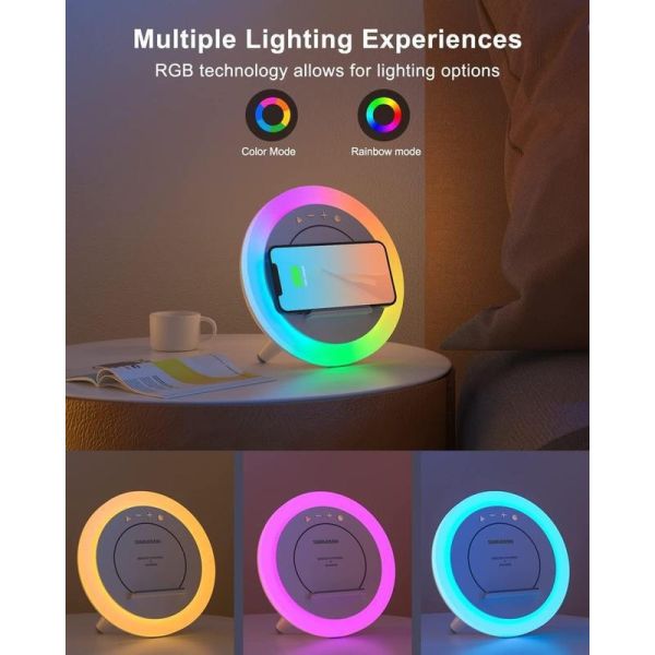10W Wireless RGB Ambient Light Desktop Charger Multi Function Portable Wireless Speaker With Mobile Phone Holder