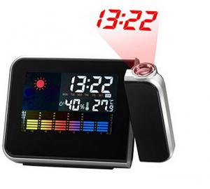 China Digital LCD Clock Snooze Alarm Clock Temperature And Humidity Meter Color Display LED Backlight Desktop Clocks Projector on sale