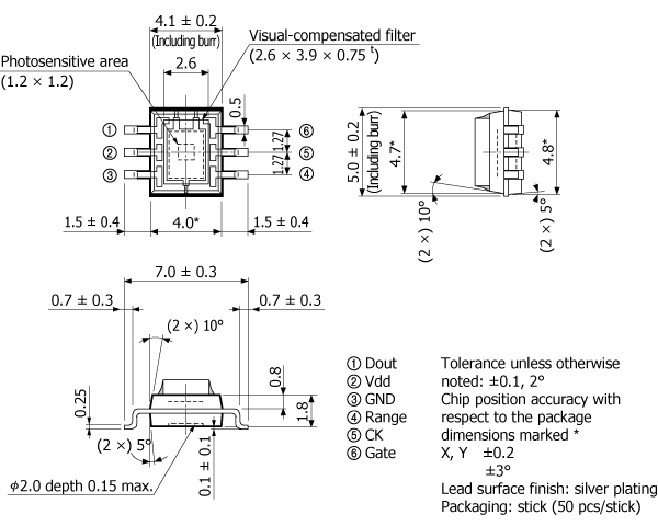 S9706 Digital RGB Three Color Sensor 12 Bit Digital Output Low Voltage
