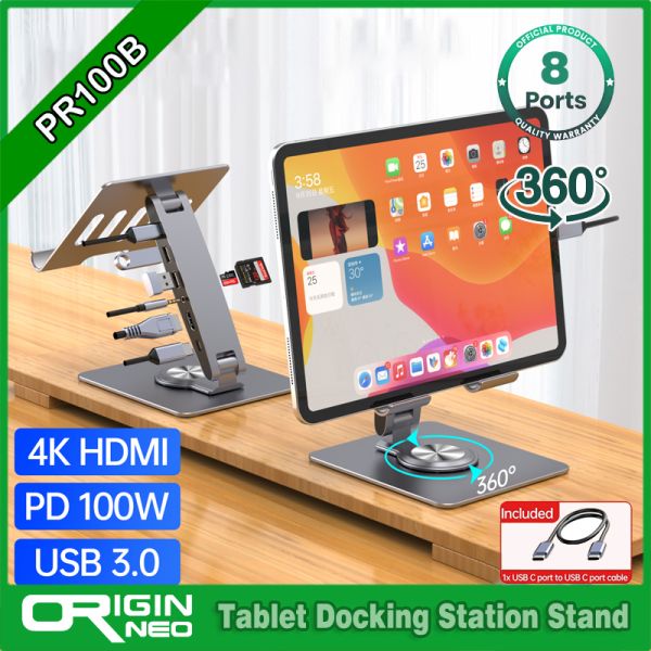 Originneo 360° Rotatable 7-in-1 Tablet Stand with USB C Hub Docking Station PR100B