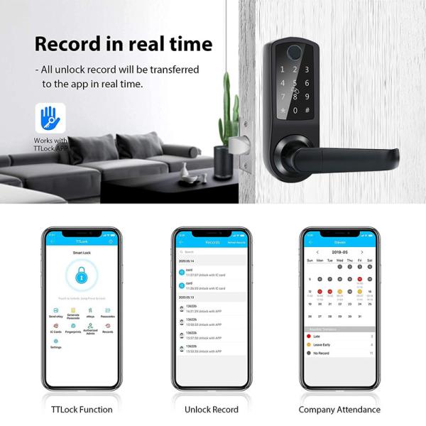 Passcode 180mm Alkaline Smart Fingerprint Door Lock Commercial Wireless