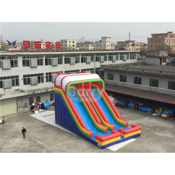 Commercial Rainbow Double Lanes Inflatable Dry Slide For Kids With Logo Printing