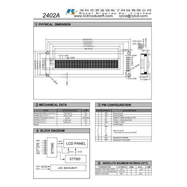 FSTN Positive Character LCD Display 24X2 Stn Blue Monochrome 3.7 Inch