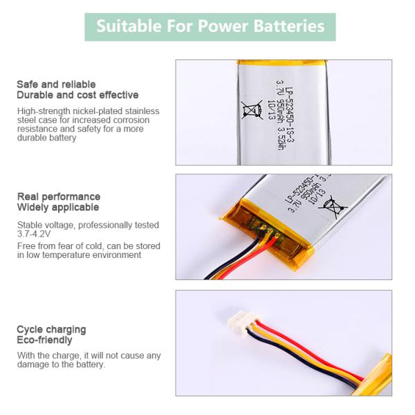 Office Electronic Equipment Use Rechargeable Lipol Battery Cell LP-523450-1S-3 3.7V 950Mah Lithium Polymer Battery
