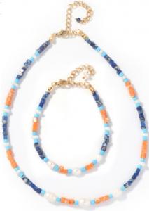 China 16 length Freshwater Pearl Bracelet With Squared Lapid Blue Vein Orange Stone on sale