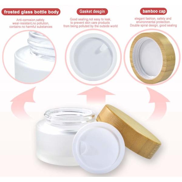 50ml Frosted Glass Cream Jars With Tightly Bamboo Lid And Inner Liner