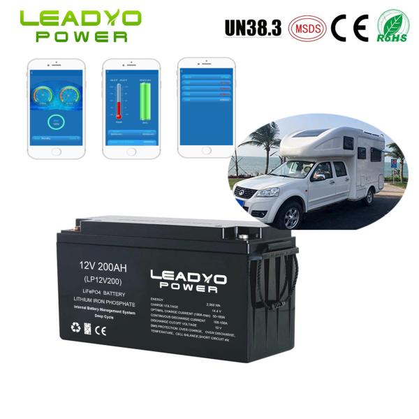 Rechargeable IP66 Lithium ion RV Battery 12V 200Ah LiFePO4 Deep Cycle Batteries with Smart App