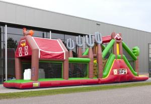 China Cowboy Inflatable Obstacle Course Red Farm Bouncy Obstacle Course on sale