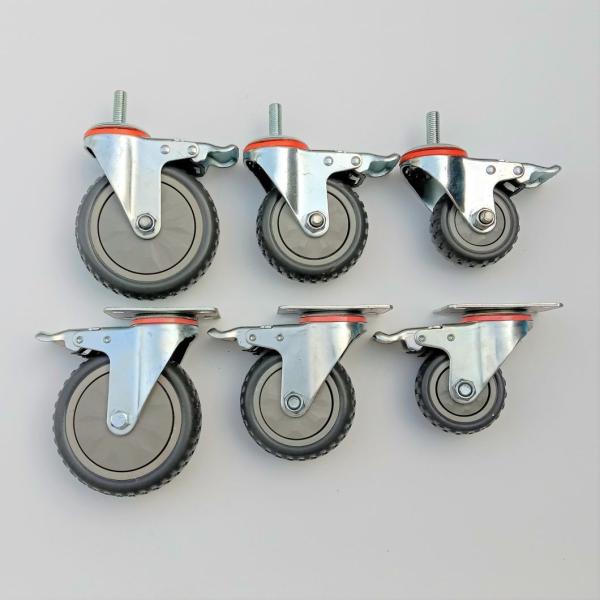 3inch to 5inch Industry Duty Grey Free Wheel Rubber Plastic Trolley Dustbin Caster Wheels