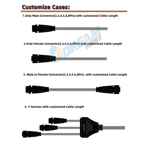 LED Connector For Lighting Black Waterproof Connector Cable 2/3/4 Pin