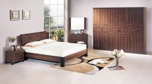 China Walnut color Home Furniture,Panel Bedroom Set,Wood Bed and Wardrobe,Nightstand,Dresser with Mirror,Amorie,Chest on sale