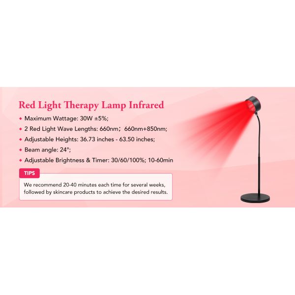 Adjustable Height Red Light Therapy Light with Remote Control and 660nm and 850nm Infrared Therapy Light