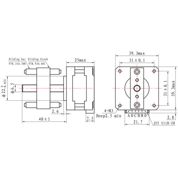 NEMA 16 Non Captive Stepper Motor 39*39*25mm 0.28A With CE ROHS