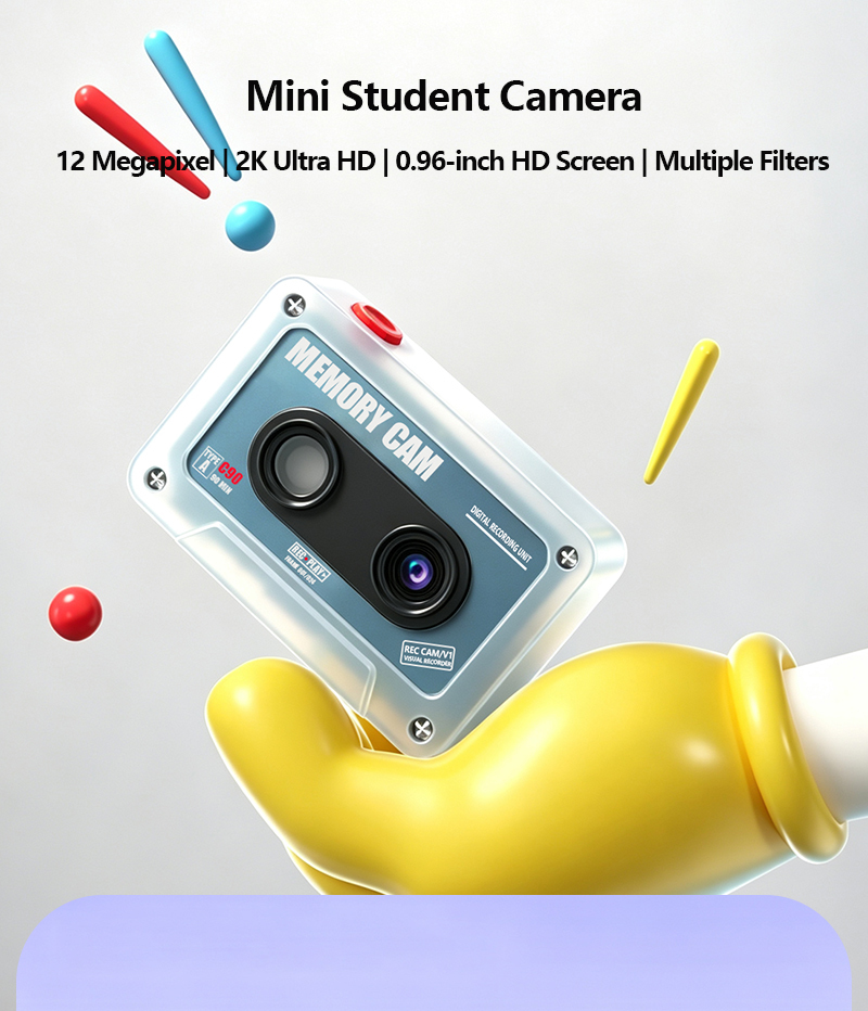 Mini Student Camera 12MP 1080P HD 0.96" Screen Night Vision LED Light 150 Wide Angle Titanium Alloy