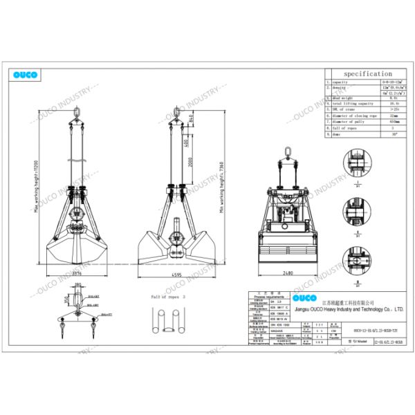Wireless Remote Clamshell Grab Bucket 2 Peels For Cranes Loading Bulk Material