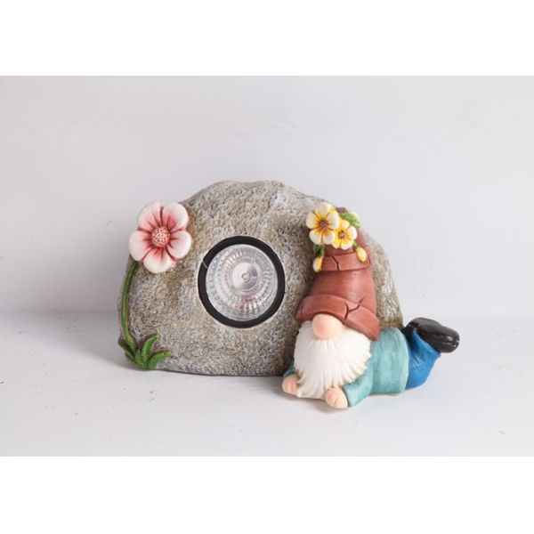 Unique Solar Magnesium Oxide Garden Statue Handmade Lifelike Gnome Stone