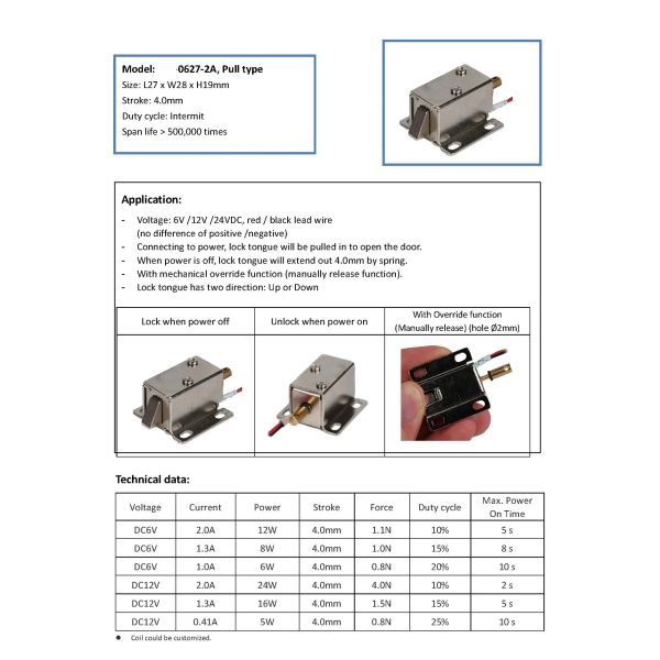 0626-2A DC 12V 24V Micro Push Pull Electric Cabinet Solenoid Lock with Override Function