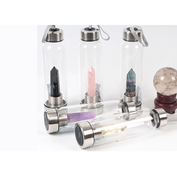 High Borosilicate Glass Drinking Bottles With Hexagonal Crystal Column