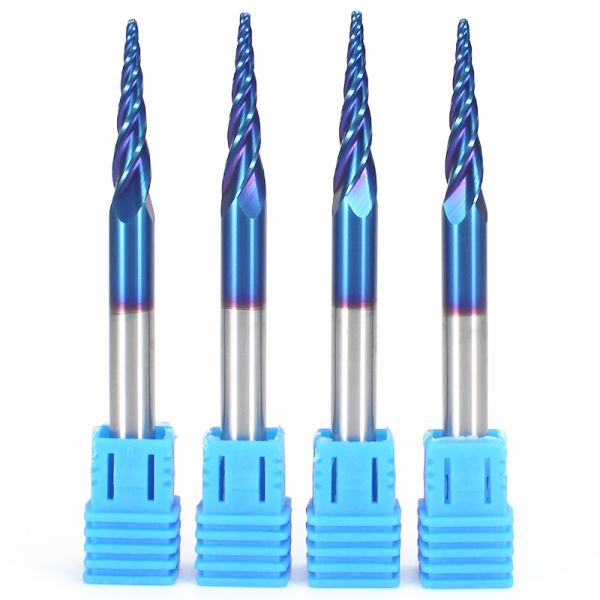Solide Carbide Shank Spiral Down Cut 2F Tapper Ball Nose Router Bit Wood Milling Cutter Tools Spherical End Conical Cutter