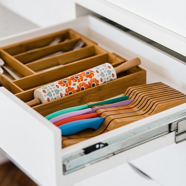 Sustainable 15 Slot Bamboo Knife Holder for In-drawer Kitchen Accessories 43X13.3X5cm