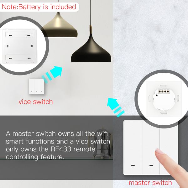 Smart Switch Push Button Interruptor Wifi RF433 EU UK Standard 10A 100V-240V,50Hz/60Hz