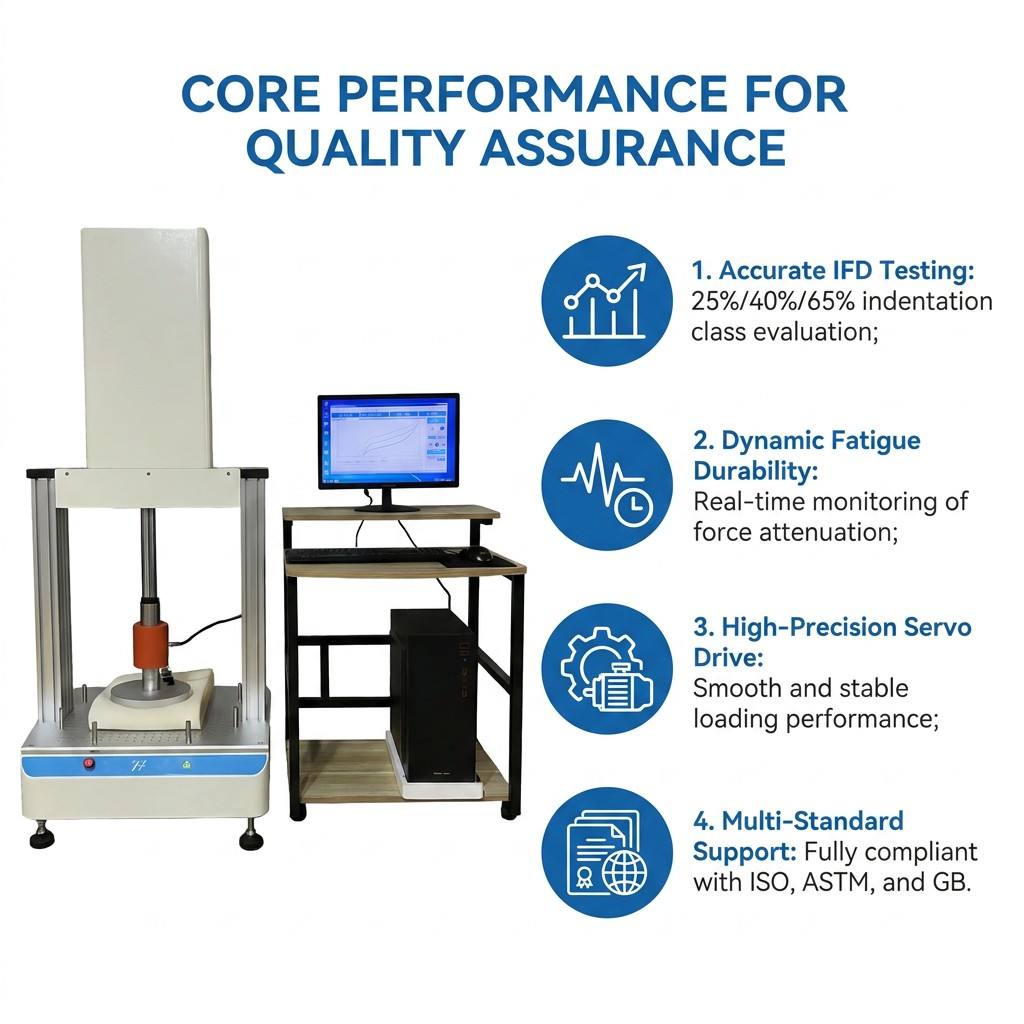 Automatic Polyurethane Foam Indentation Hardness and Fatigue Tester for Mattress Sofa Cushion Lab Test