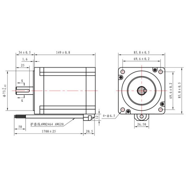 86*86*149mm NEMA 34 Hybrid Stepping Motor 12N.M With Laser Cutting Machine