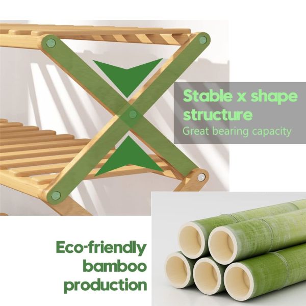 Bamboo Wood Foldable Free Installation 4 Tier Shoe Storage Shelf