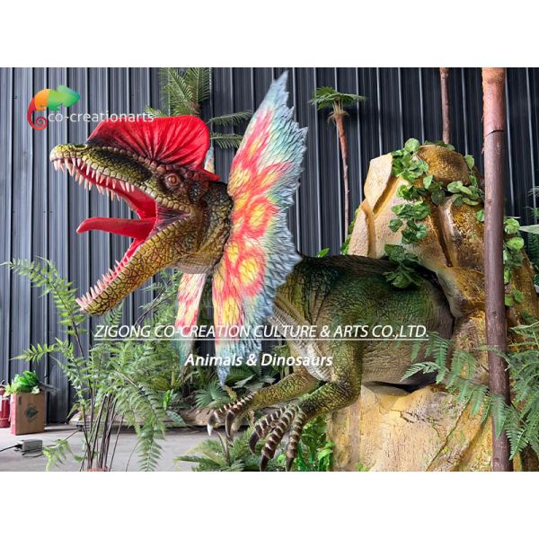 Simulation Life Size Animatronic Dinosaur Dilophosaurus For Amusement Park